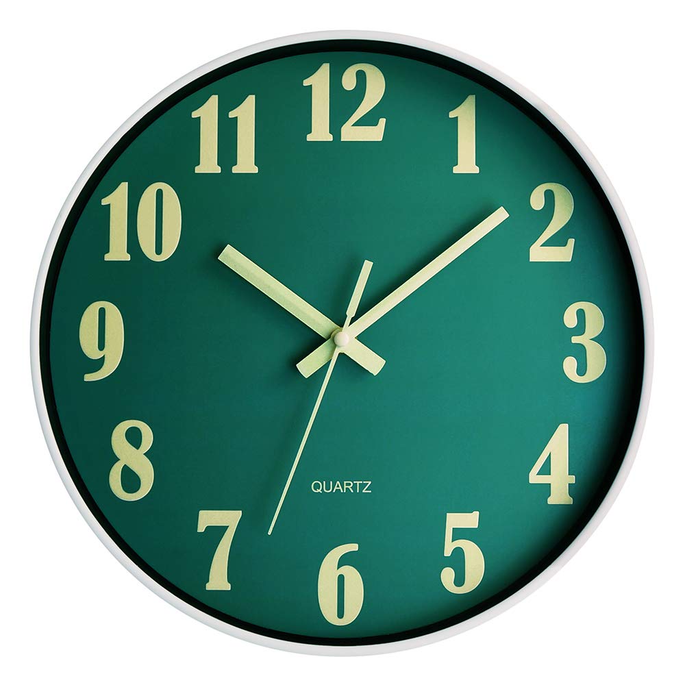 JoFomp Glow in The Dark Clock, 8 Inch Modern Silent Non Ticking Wall Clocks Battery Operated, Night Light Wall Clock for Living Room Decor, Wall Clock Decorative for Kitchen Bedroom