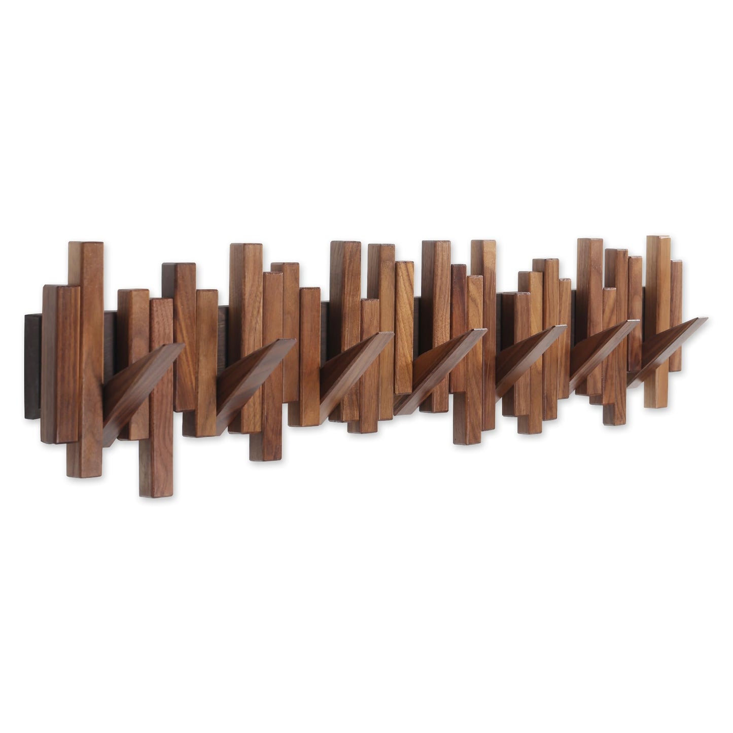 Coat Rack Wall Mount Piano Flip Down Wall Hook Rack 7 Hooks Walnut