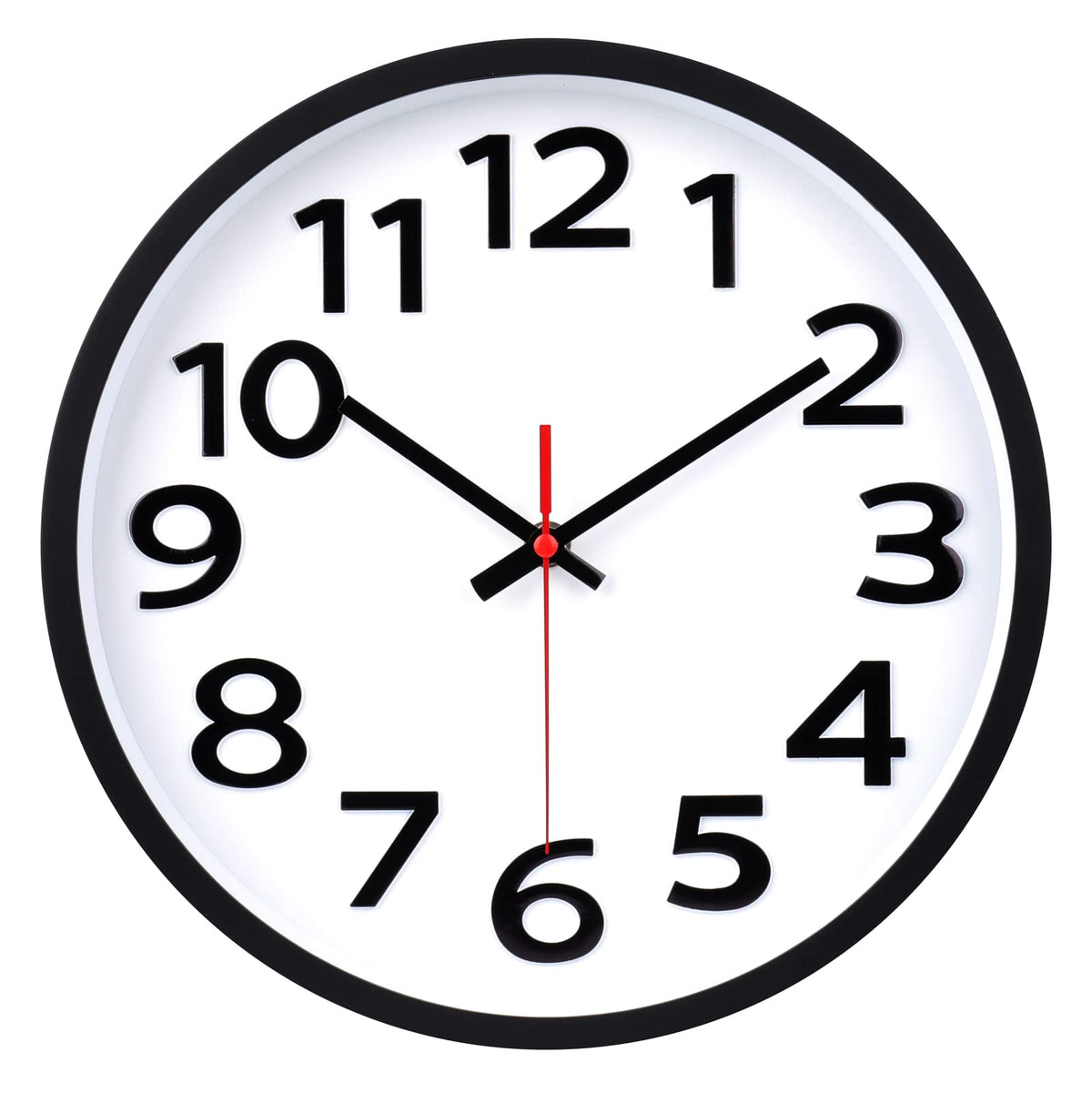 Wall Clock 12 Inch Silent Non-Ticking Big Numbers Easy to Read Wall Clocks Decorative for Office School Bedroom Home