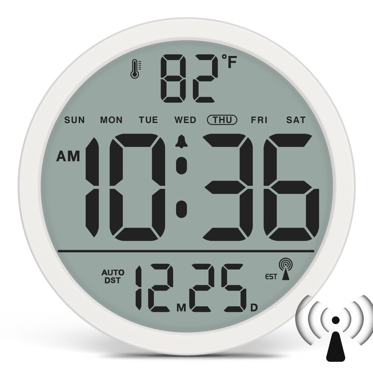 WallarGe Digital Atomic Wall Clock Battery Operated, 8 Inch Large Display