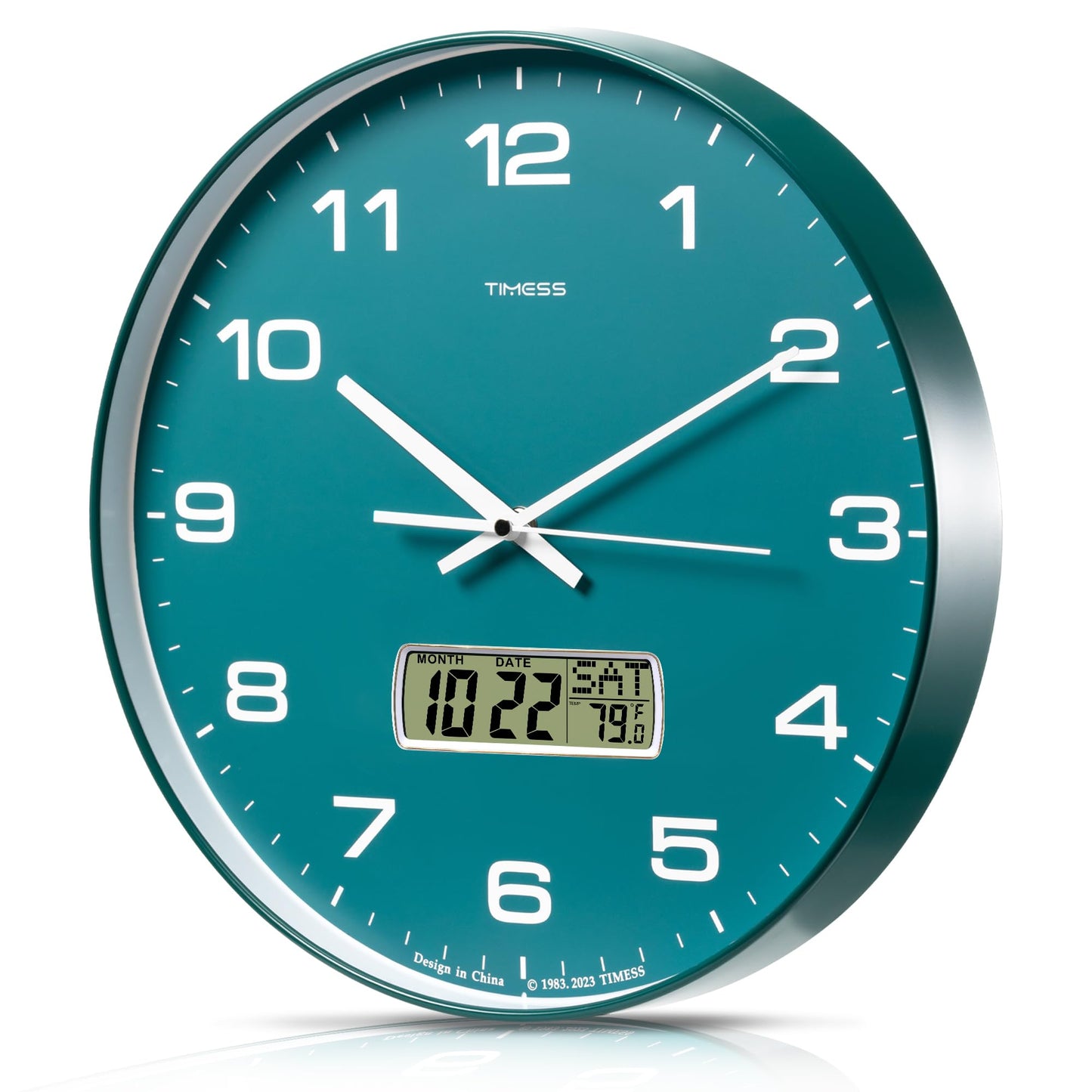 TIMESS Wall Clock, 10" Dial Non-Ticking Silent Battery Operated Analog with LCD Display for Perpetual Calendar and F° Temperature, Ideal Modern Home, Bedroom, Kitchen, Office Decor (Black)