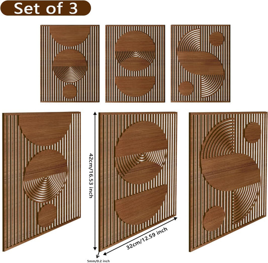 Abstract Wood Wall Art, Mid Century Modern Geometric Wooden Panels Set