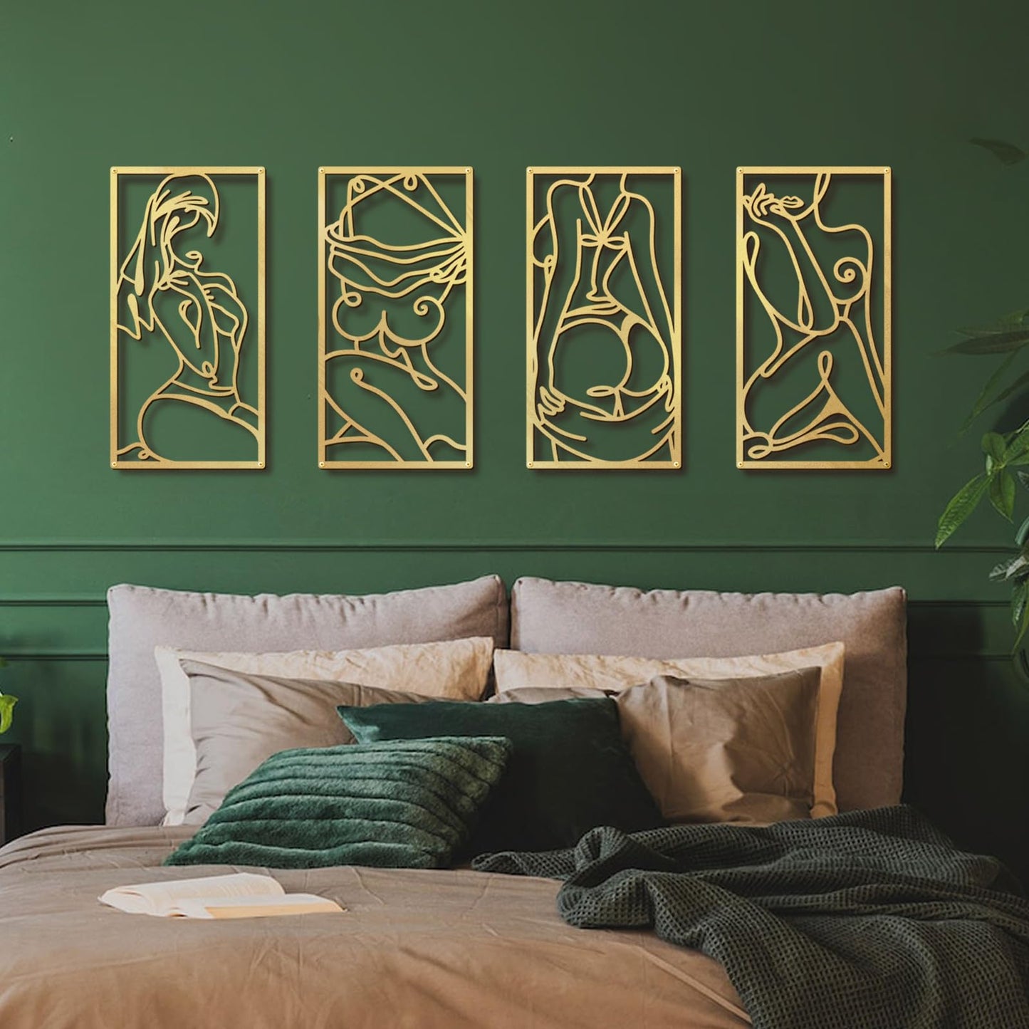 Black Metal Abstract Wall Art, Minimalist Woman Flower Bathroom Wall Decor
