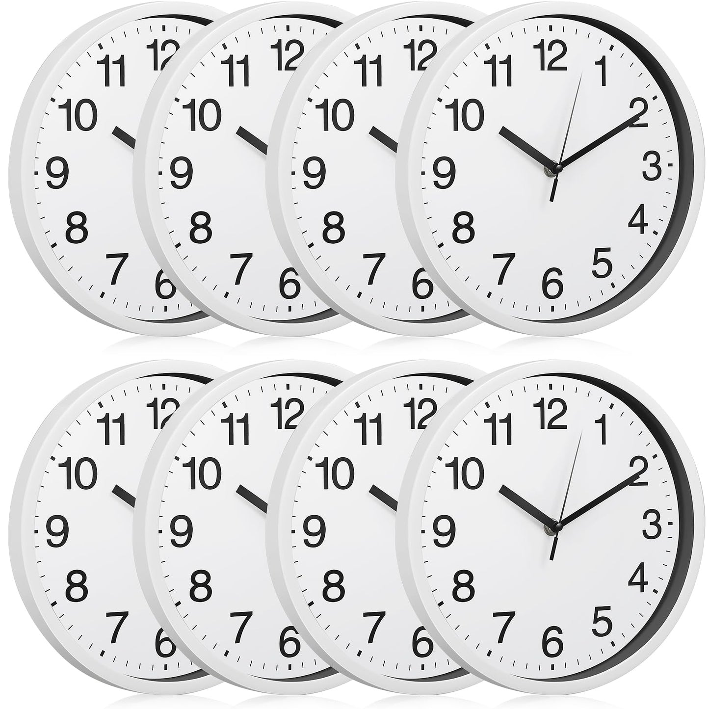 Inbagi 8 Pcs Wall Clock Bulk Large Silent Battery Operated Classroom Clocks Quartz Analog Non Ticking Wall Clocks Round for Office School Kitchen Classroom Home Bedroom Decorative(Black,12 Inch)