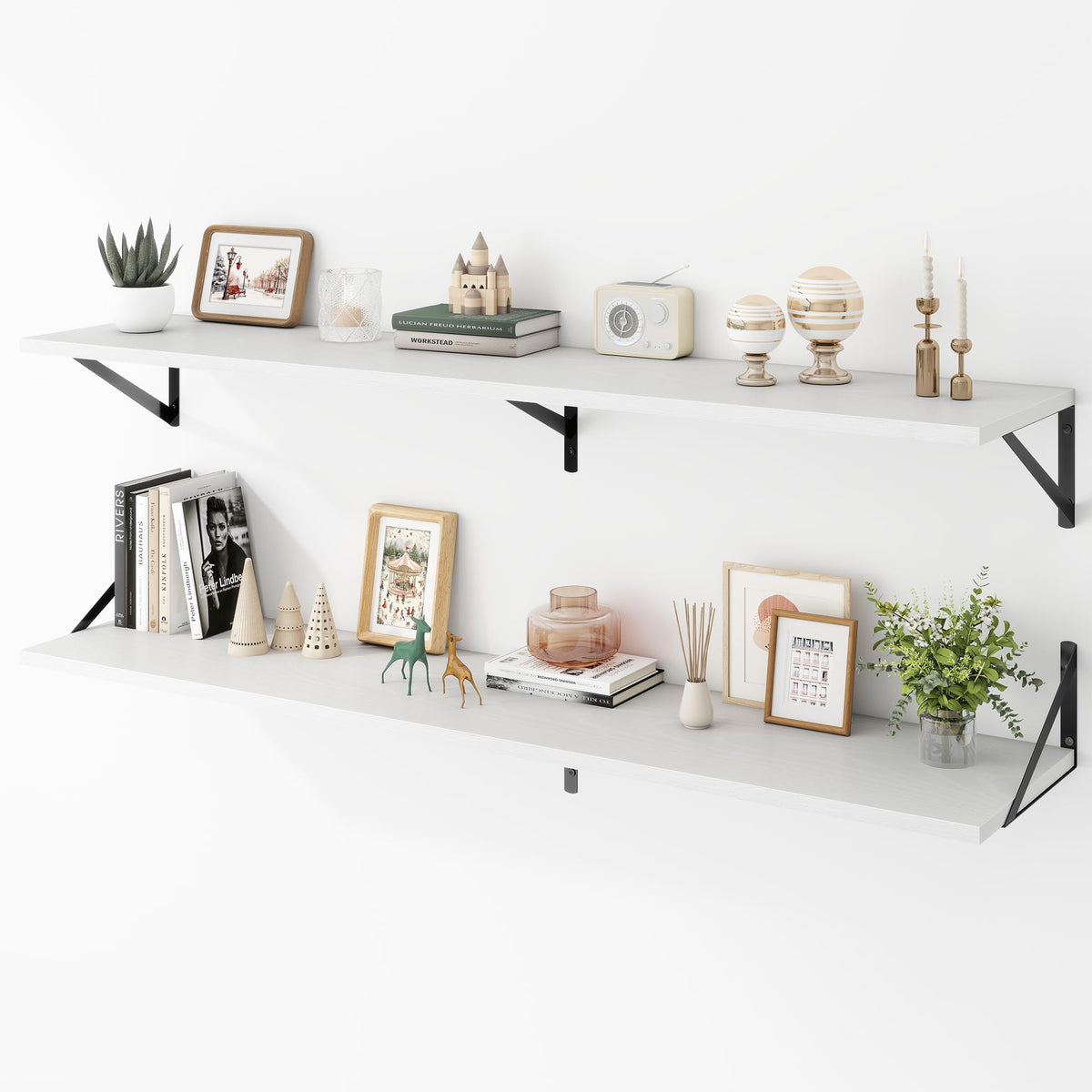 Acovy Deep Floating Shelves Wall Mounted, 36"x12" Brown Wood Shelves with Brackets Set of 2 for Bedroom, Living Room, Bathroom, Kitchen, Office - Storage & Display Shelf for Decor, Books, Plants