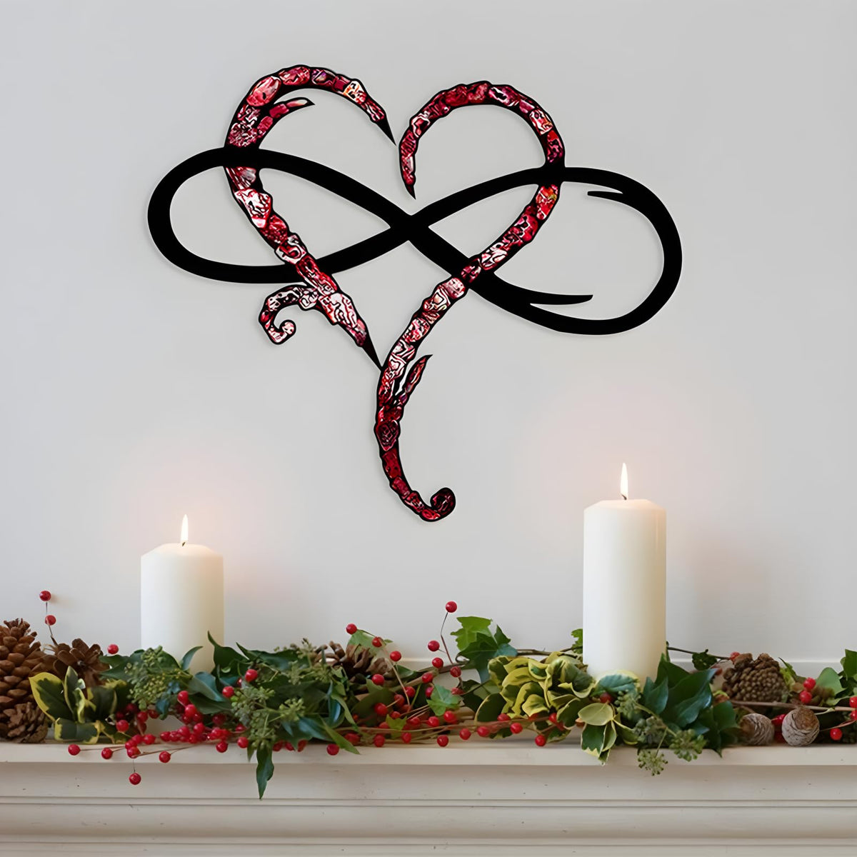 Infinity Heart Wall Decor, Unique Infinity Heart Metal Art Wall Decor Love Sign Steel Wall Plaques Bedroom Ornaments for Home Wedding Decor, Room Living Room Decoration (Black, 15.7x14inch)