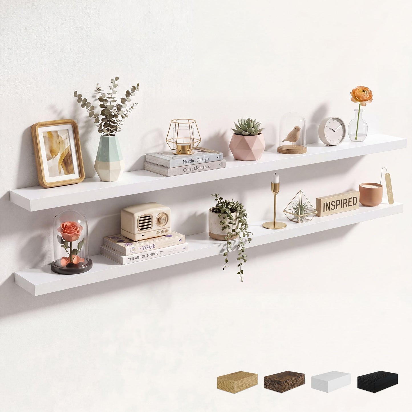 Axeman 72Inch Floating Shelves for Wall 2 Pack Shelves for Kitchen Bathroom Bedroom, Wooden Shelves with Invisible Brackets, Wall Mounted Rustic Wood Floating Shelf for Decor Books Storage, Brown