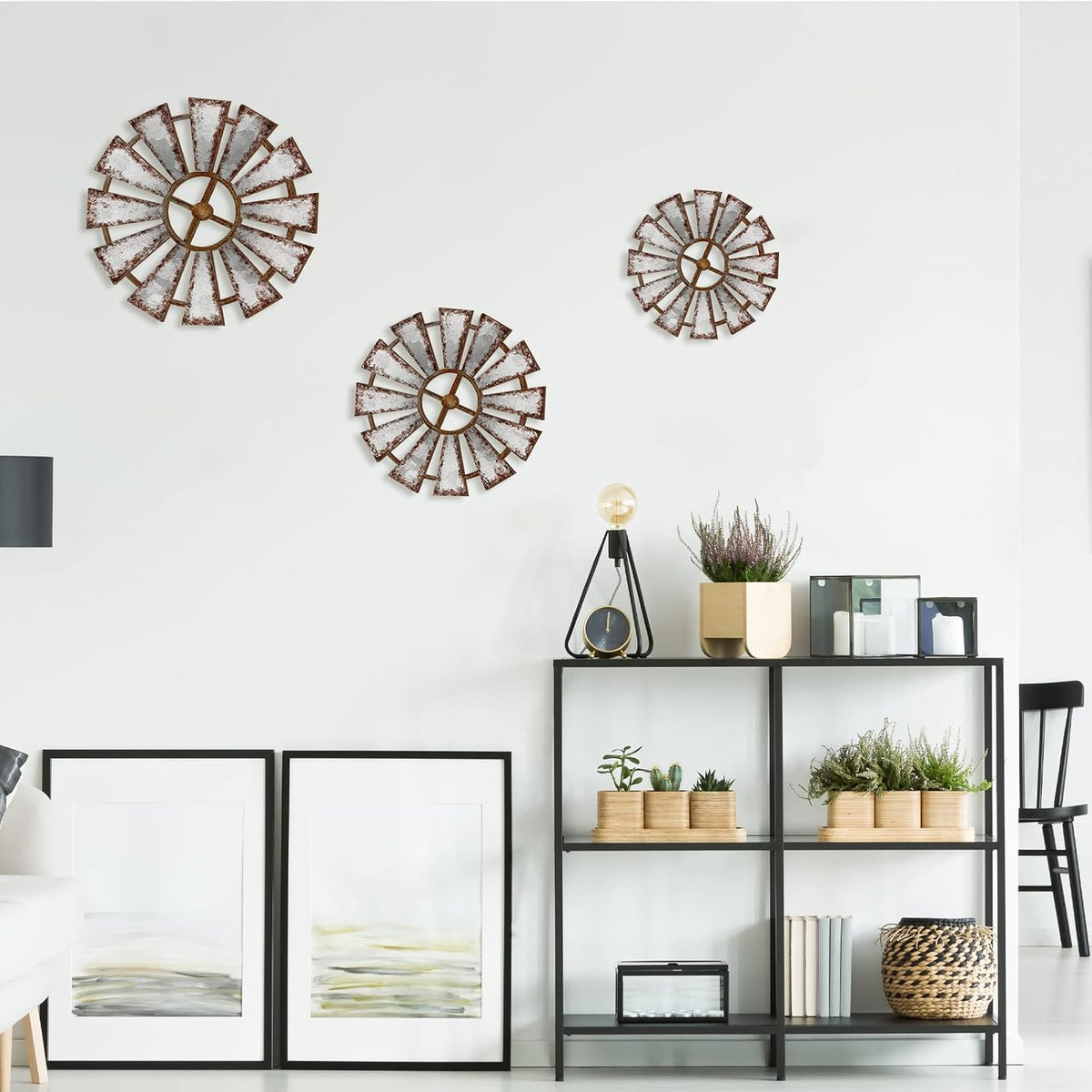 Yookeer 3 Pcs Wood Windmill Wall Decor Rustic Farmhouse Decor,Farmhouse