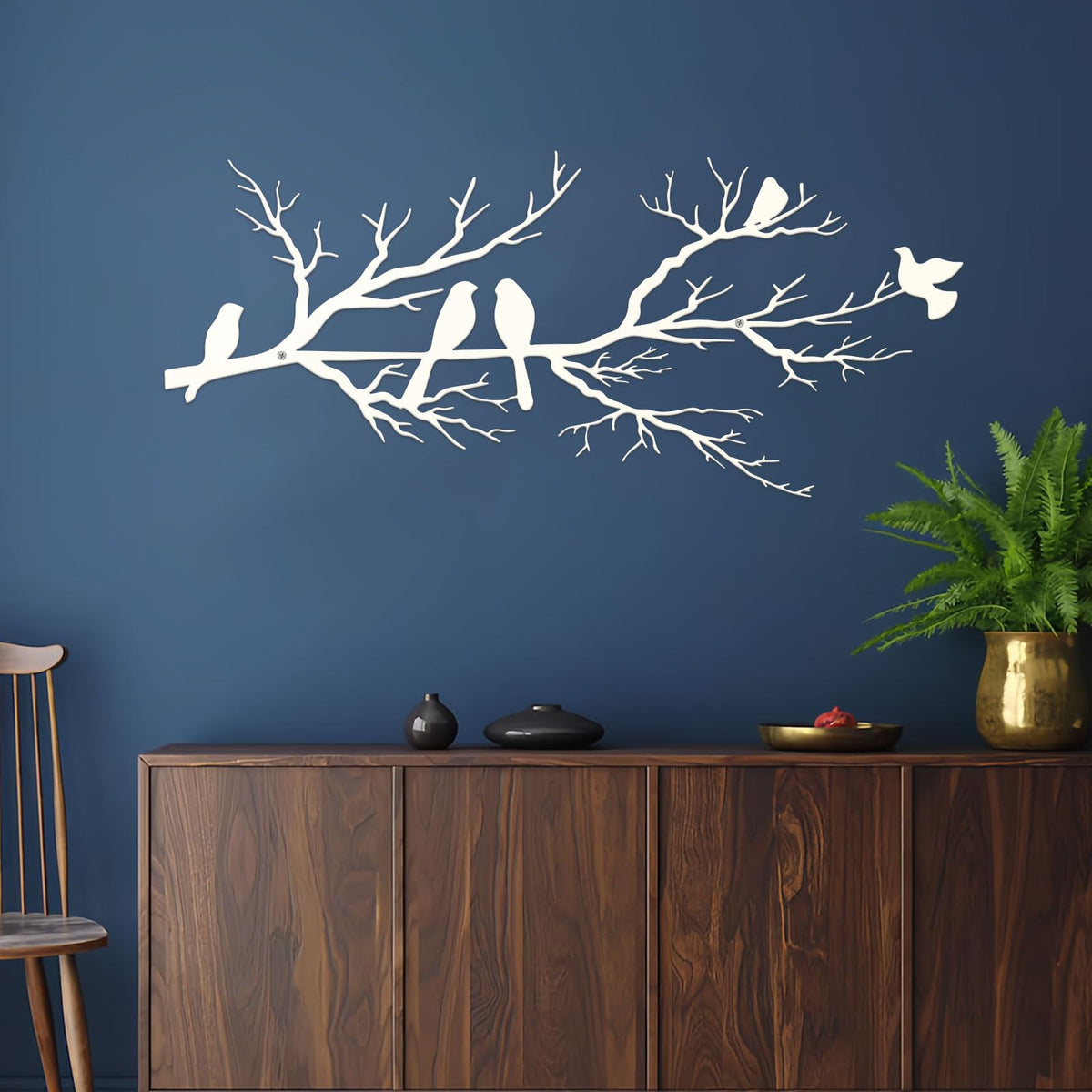 Metal Birds Wall Art, Metal Vivid Birds on Branch Silhouette Wall Decor Black Leaves with Bird Outdoor Hanging Wall Sculpture for Home Balcony Garden(Large)