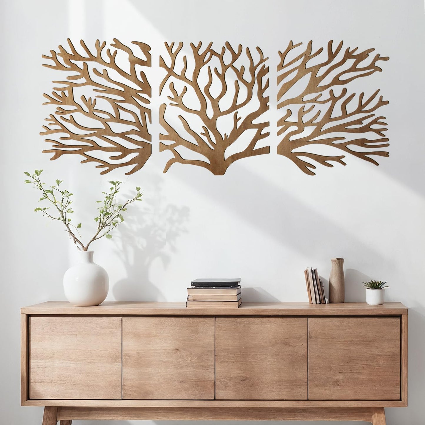 Wooden Tree of Life Wall Art 12 Inch Round Tree Life Wall Decor with 3 Bird