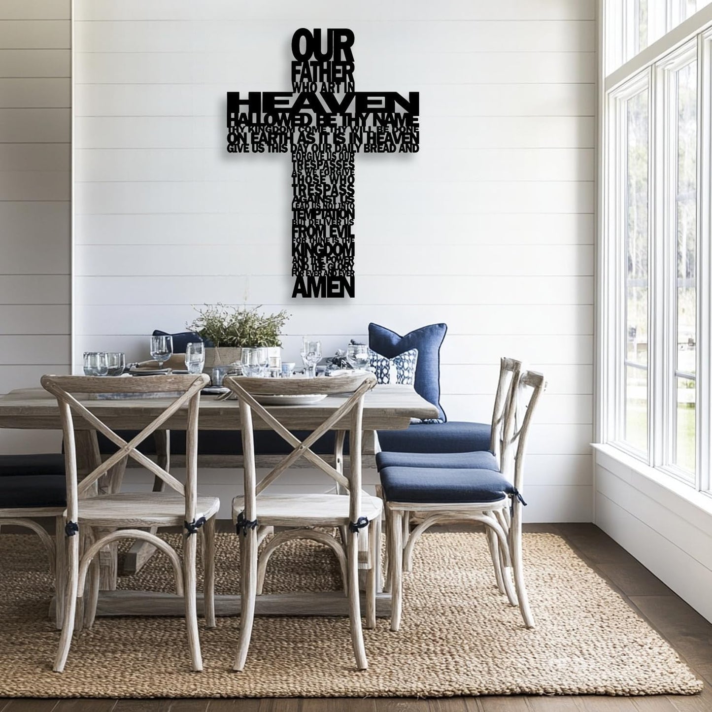 LIYOUYA Metal Cross Wall Decor - Rustic Farmhouse Decor Black Prayer Text Cross Wall Art Home Decor for Living Room, Bathroom, Bedroom, Dining Room, Office, Church (Black)