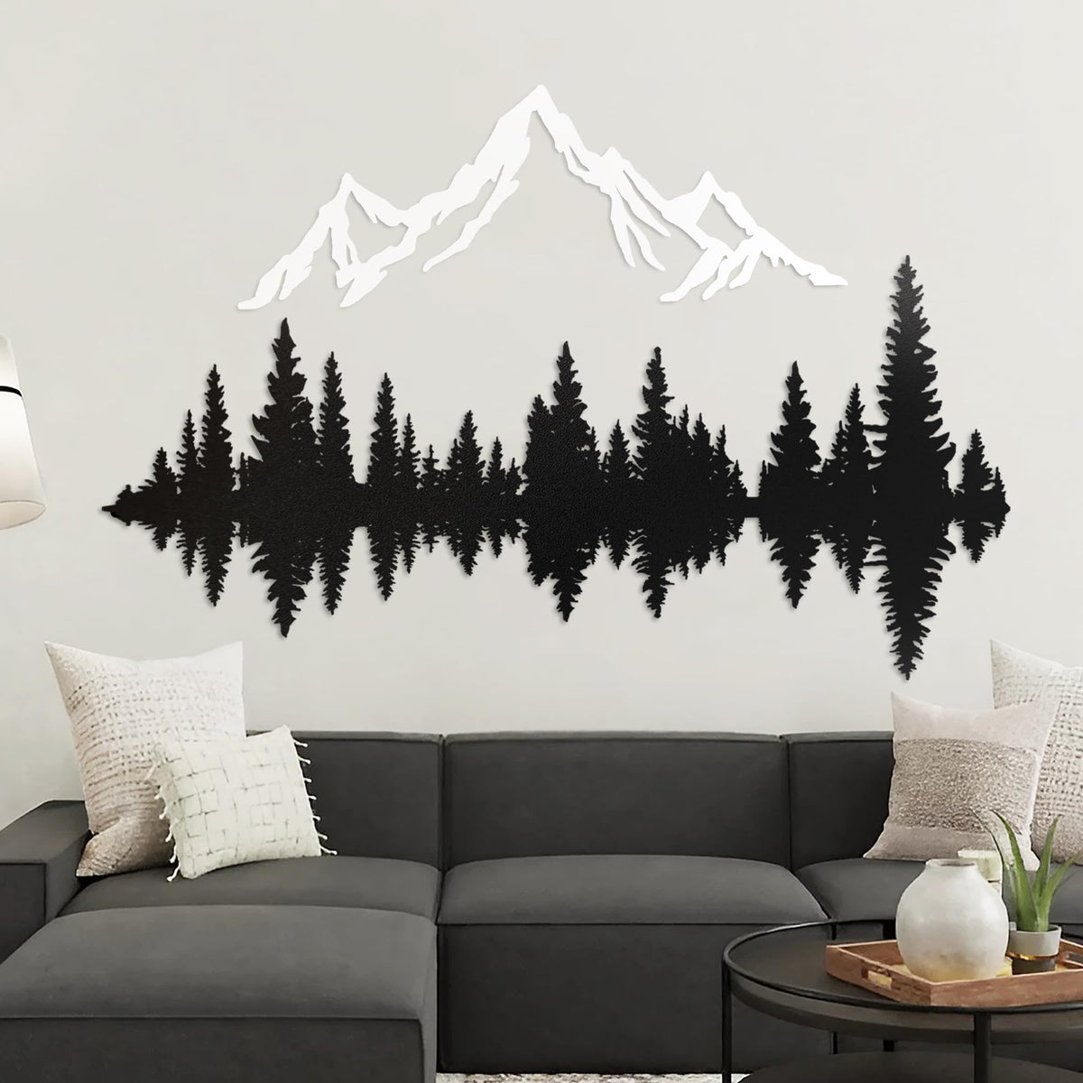 Metal Mountain Wall Art 40" x 32", Mountain Wall Decor, Art Wall Hangings for Living Room, Bedroom, Black, 40 Inch Long