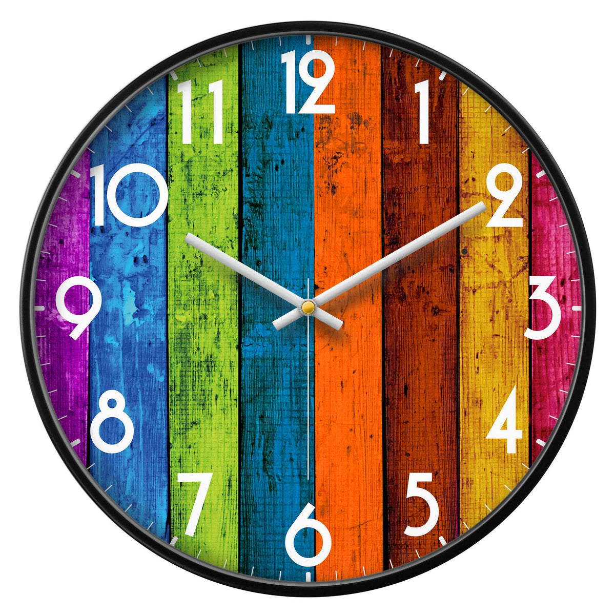 Silent Non-Ticking Analog Wall Clock, Geometric Blue Print, 12''