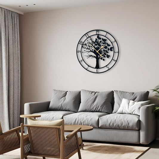 16 Inch Wall Clock, Tree of Life Metal Non Ticking for Living Room