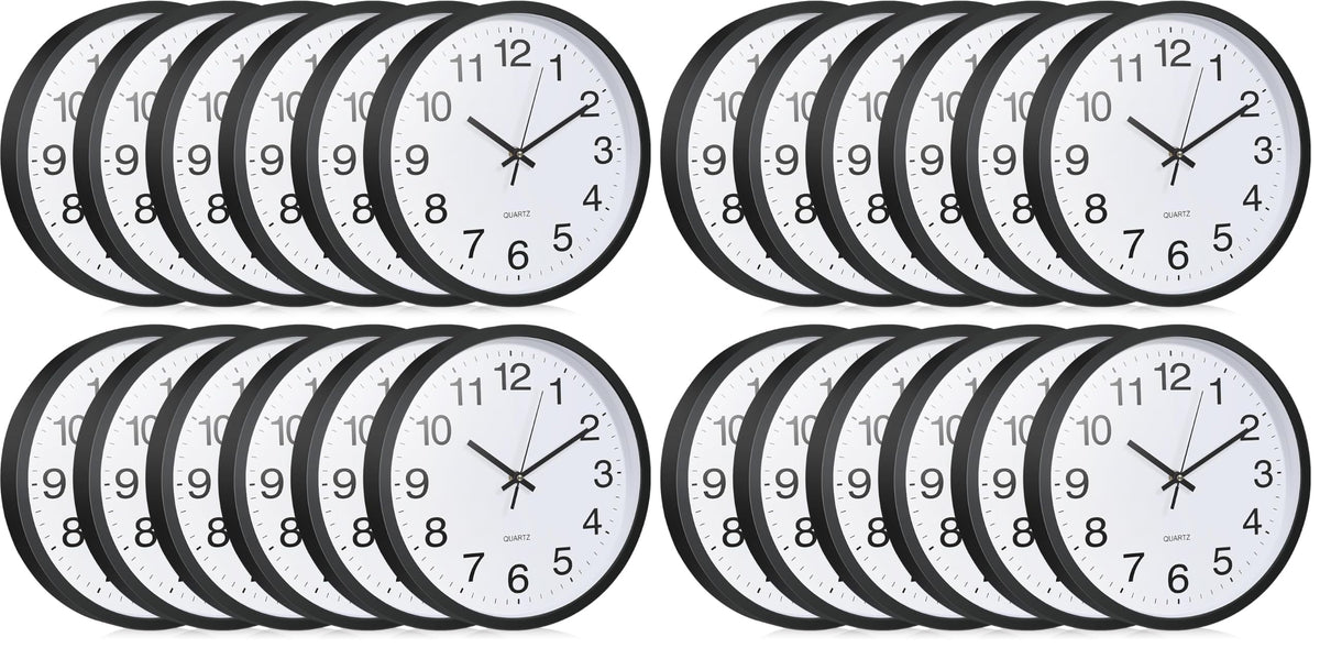 Inbagi 12 Pcs Silent Wall Clocks 12 Inch Large Quartz Analog Clock Black