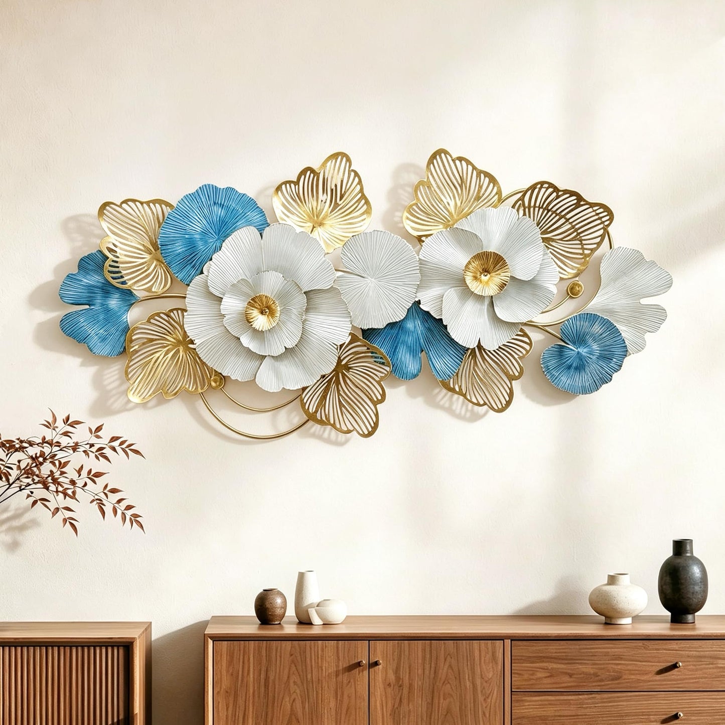 Roivikis Large Metal Wall Art Decor, 3D Abstract Lotus Leaves Wall Handcrafted Modern Decoration for Indoor Outdoor for Living Room, Bedroom, Entryway 52" x 24"