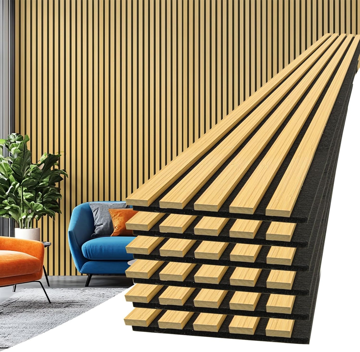 Art3d 6-Pack Soundproof Wood Slat Wall Panels, 94.5 x 7.9 Inch, Walnut
