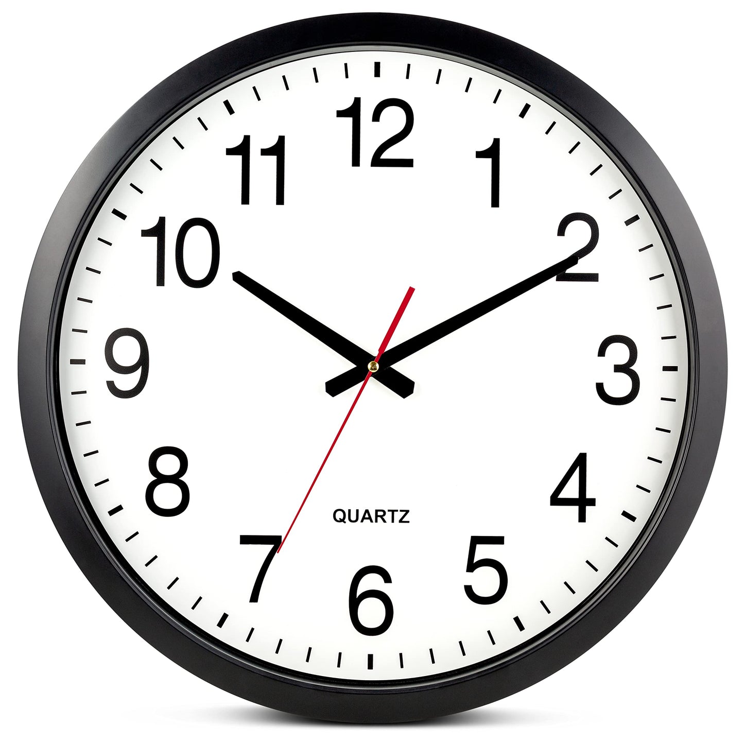 Bernhard Products Black Wall Clock Silent Non Ticking 12 Inch Quality Quartz Battery Operated Round Easy to Read Home/Office/Kitchen/Classroom/School Clocks