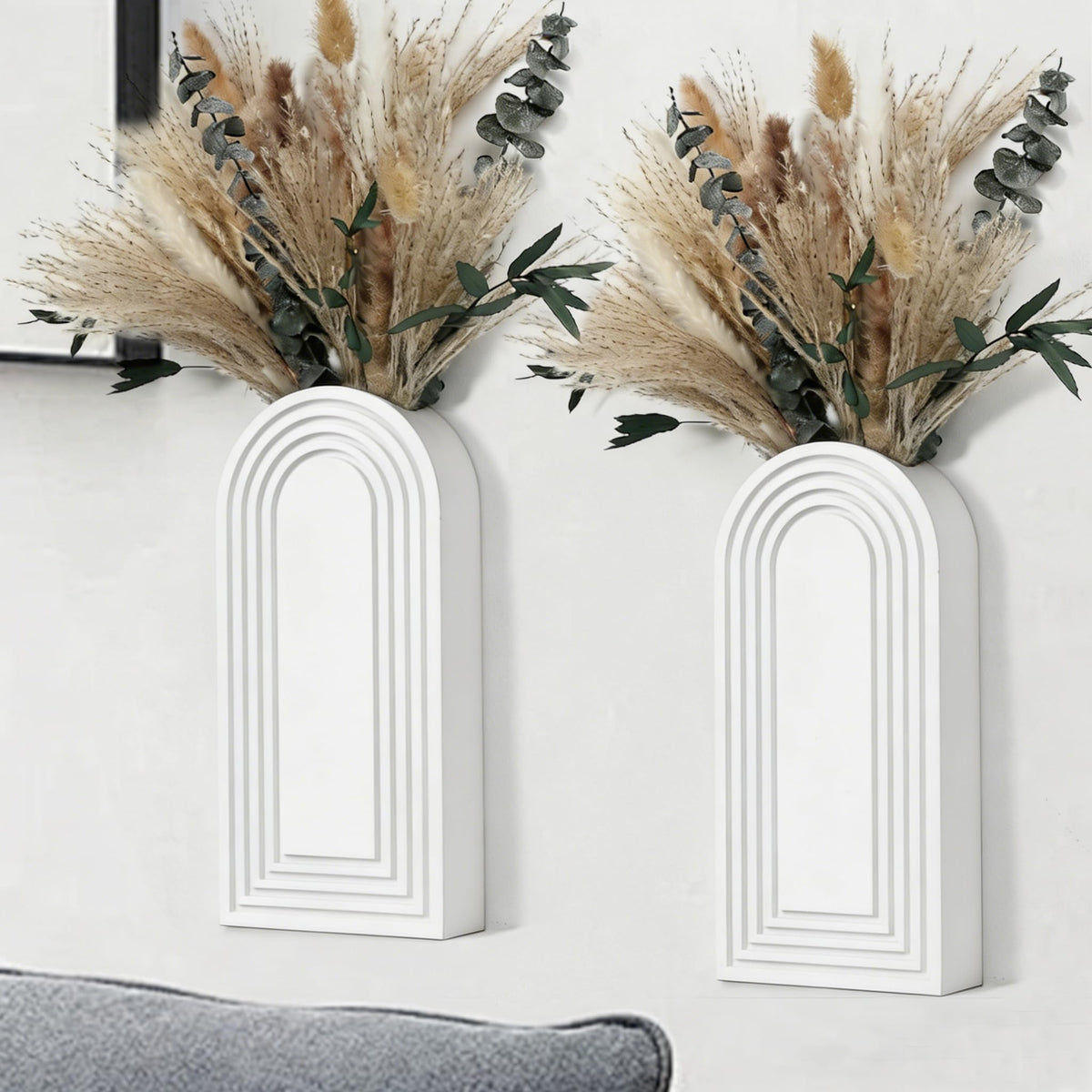 Wooden Wall Planter Set of 4 - Modern Home Decor for Living Room, Bedroom, Bathroom - Walnut Finish Planter for Dried Flowers, Faux Greenery, Indoor Plants