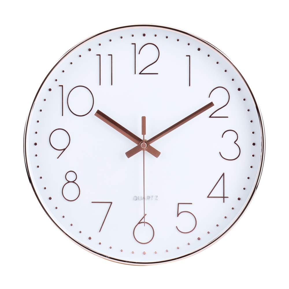 jomparis Wall Clock 12 Inch Non-Ticking Silent Battery Operated Round Wall Clock Modern Elegant Simple Style Clock for Home Office Kitchen Bedroom Living Room