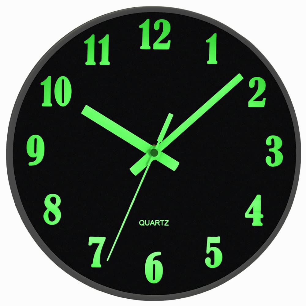 JoFomp Glow in The Dark Clock, 8 Inch Modern Silent Non Ticking Wall Clocks Battery Operated, Night Light Wall Clock for Living Room Decor, Wall Clock Decorative for Kitchen Bedroom