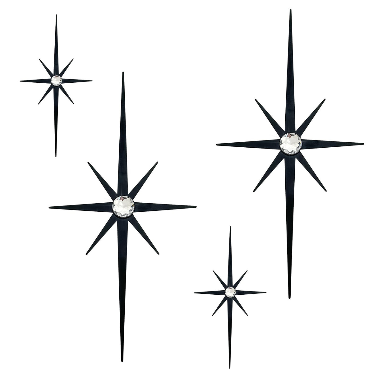 sxnzequnze 4 Pcs Star Wall Art for Home Decor Living Room Bedroom Office Metal 3D,Bling,with Hanging Hook Starburst Midcentury Sculpture Retro Gallery Accent Celestial -Gold 16.5in/9.4in