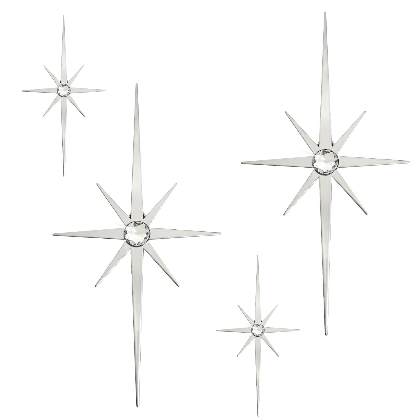 sxnzequnze 4 Pcs Star Wall Art for Home Decor Living Room Bedroom Office Metal 3D,Bling,with Hanging Hook Starburst Midcentury Sculpture Retro Gallery Accent Celestial -Gold 16.5in/9.4in