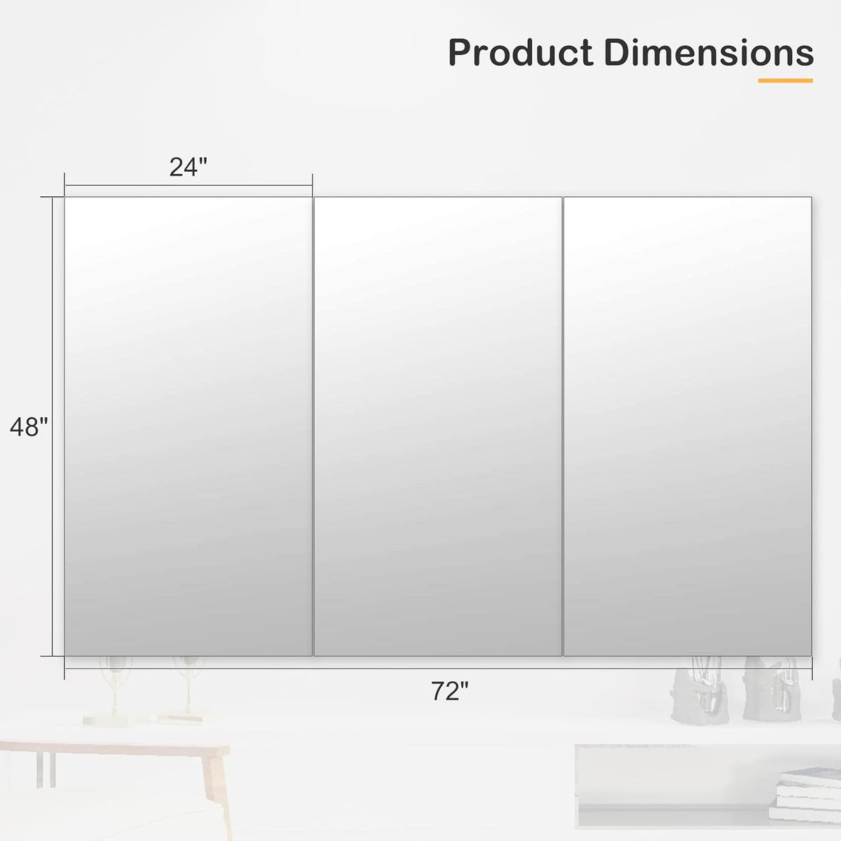 Home Gym Mirror 48"x24" 3PCS, Wall Mounted Frameless Tempered Glass Mirror
