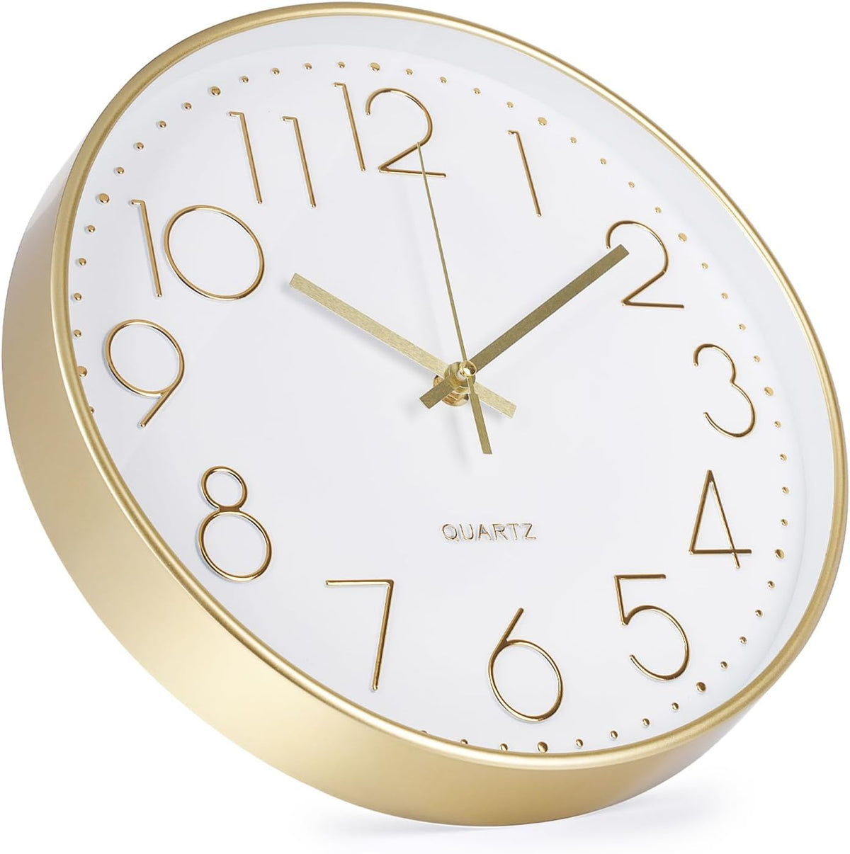Wall Clock 12 Inch Non-Ticking Silent Modern Simple Style Round Decor Clock Gold Stereoscopic Dial Quartz Wall Clocks for Home/Office/School/Living Room/Bedroom/Kitchen