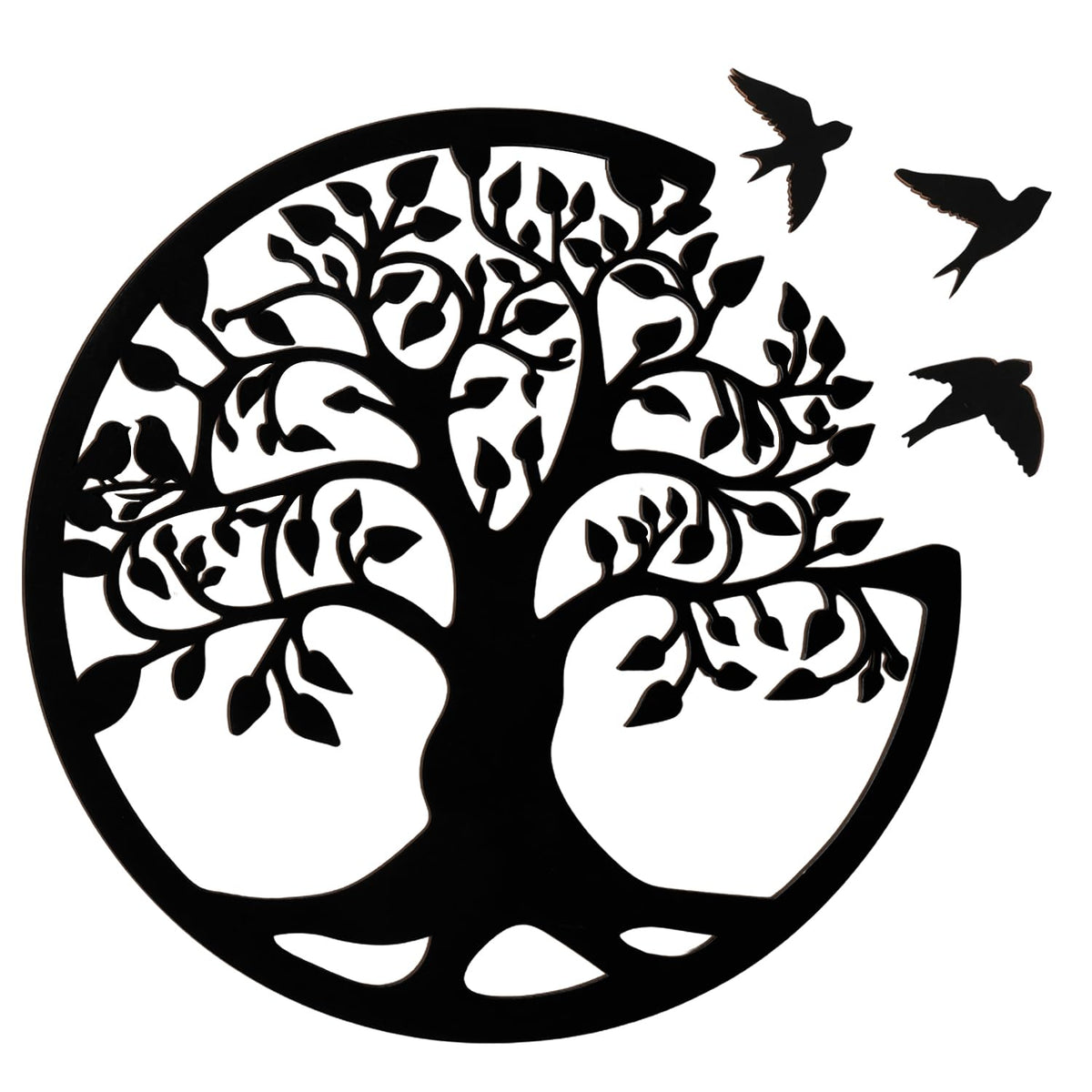 Wooden Tree of Life Wall Art 12 Inch Round Tree Life Wall Decor with 3 Bird