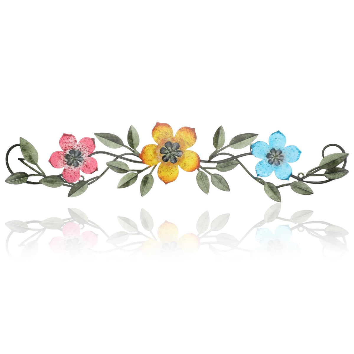 Wesiti Metal Flower Wall Decor Wrought Iron Scroll 15.7x3.7,Blue