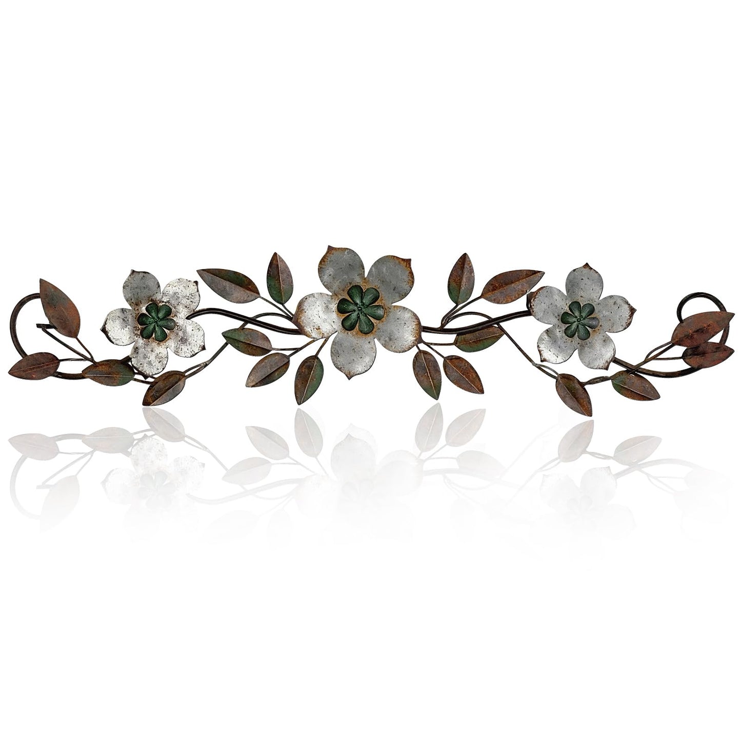 Wesiti Metal Flower Wall Decor Wrought Iron Scroll 15.7x3.7,Blue