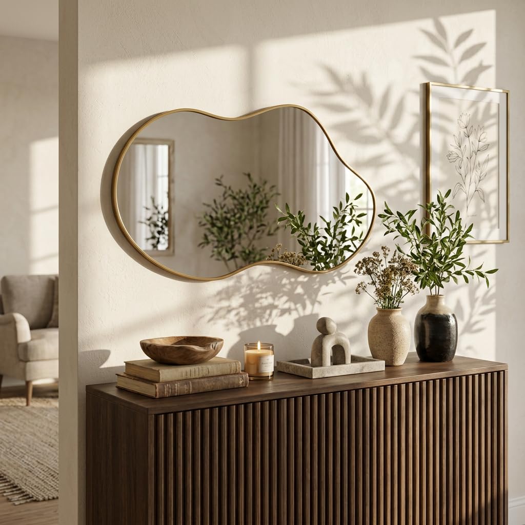 Irregular Wall Mirror 24×40 Inch Wall Mirrors Decorative Black Modern Asymmetrical Abstract Mirror for Bathroom Bedroom Living Room Entryway Hallway