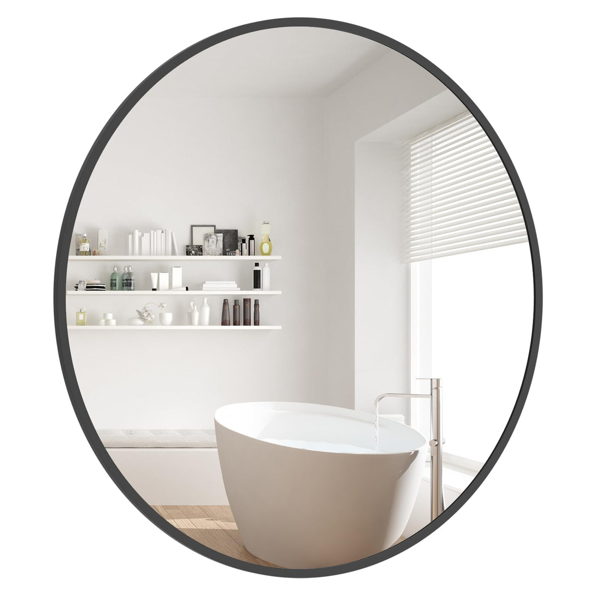 WallBeyond Round Wood Mirror 24 inch Circle Wall Mirror for Bathroom Round Wall Mirror for Wall Decor, Vanity, Entryway Living Room (Natural)