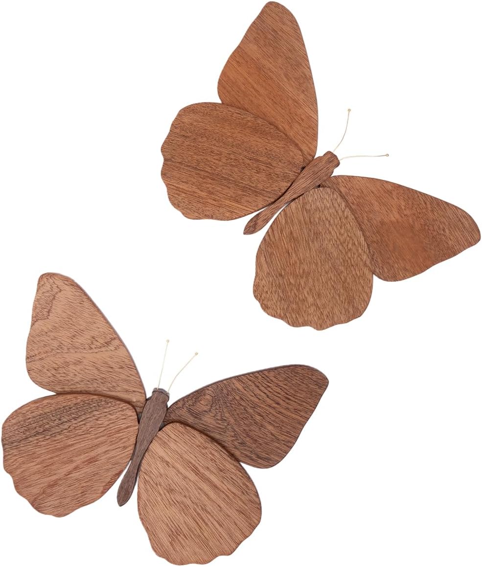 Telinego 2 Pack Handmade Wooden Butterfly Wall Art Sculpture Hanging Decor