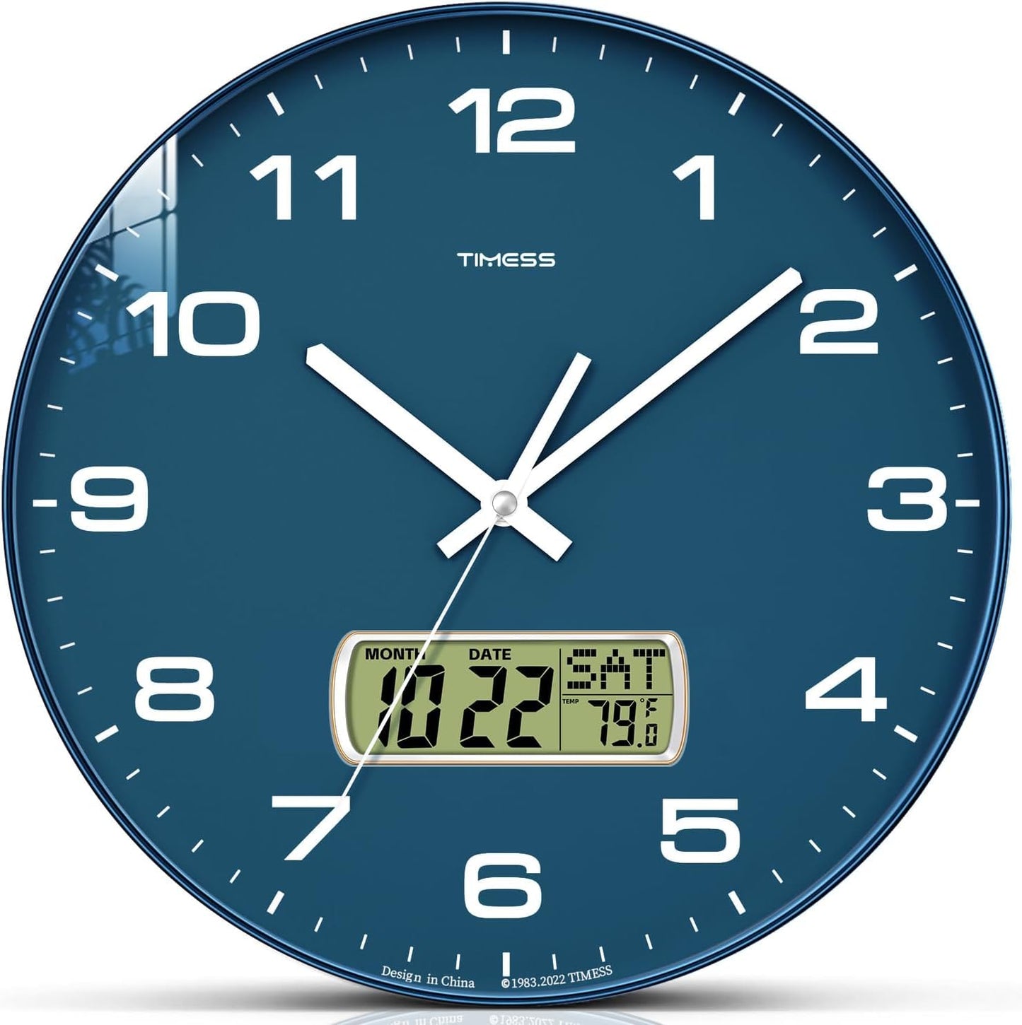 TIMESS Wall Clock, 10" Dial Non-Ticking Silent Battery Operated Analog with LCD Display for Perpetual Calendar and F° Temperature, Ideal Modern Home, Bedroom, Kitchen, Office Decor (Black)
