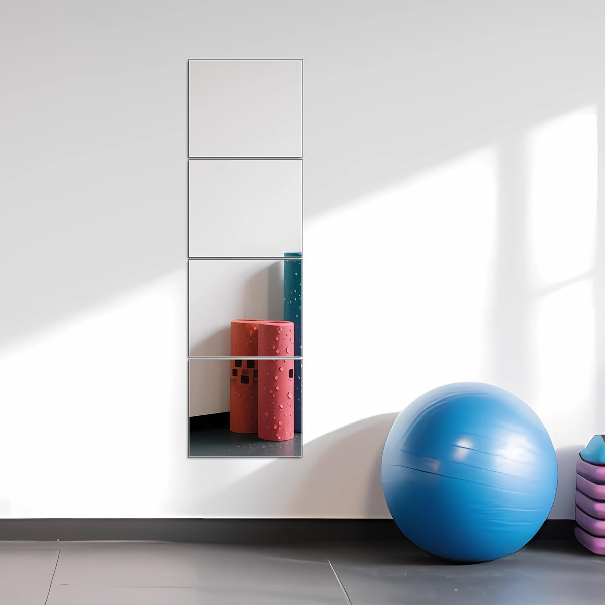 Ruomeng Home Gym Mirrors 12 Inch x 12Pcs Wall Mounted Mirror Glass Frameless Full Length Mirror Tiles for Home Gym, Bedroom, Door & Bathroom