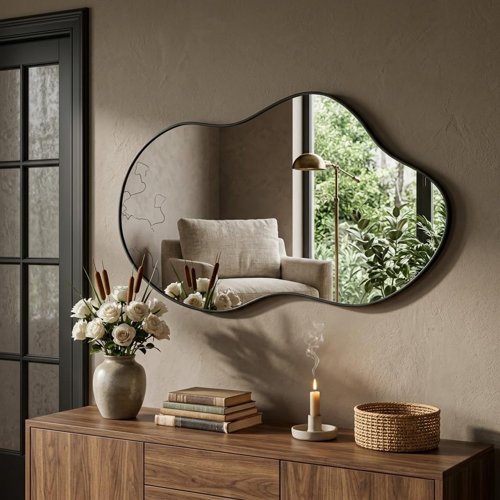 Irregular Wall Mirror 24×40 Inch Wall Mirrors Decorative Gold Modern Asymmetrical Abstract Mirror for Bathroom Bedroom Living Room Entryway Hallway