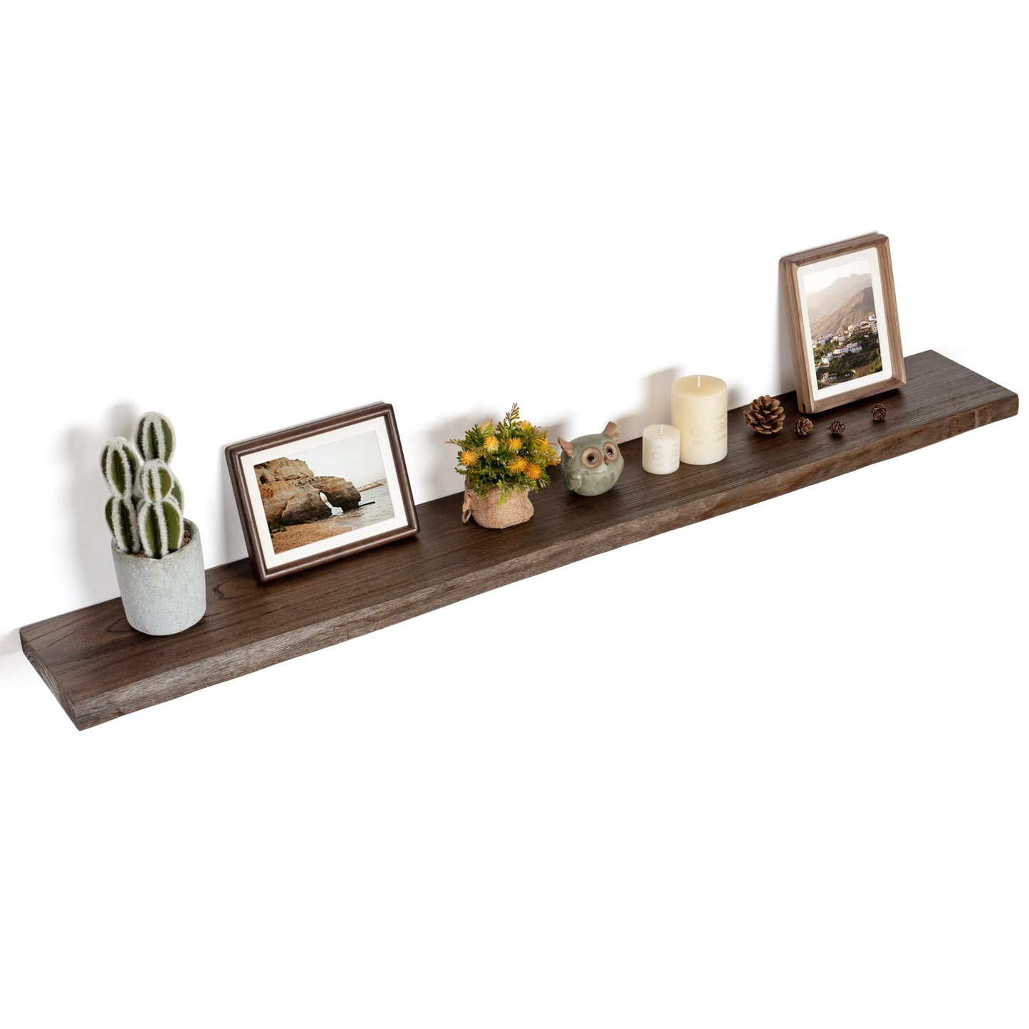 Floating Shelves for Wall Decor, Rustic Solid Elm Wood Live Edge Floating Shelves Wall Mounted, Wall Shelves with Invisible Bracket for Living Room Bathroom Bedroom Kitchen, 24 Inch Set of 2, Natural
