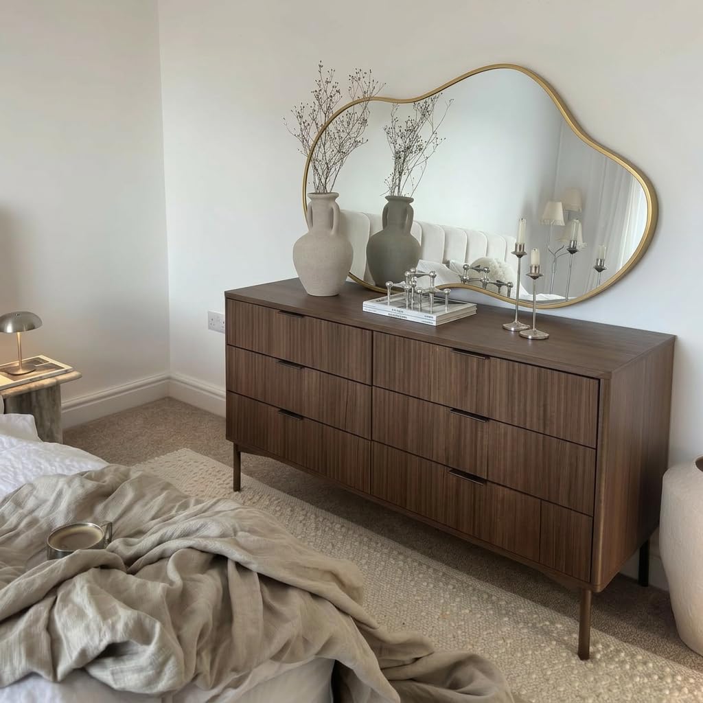 Irregular Wall Mirror 24×40 Inch Wall Mirrors Decorative Gold Modern Asymmetrical Abstract Mirror for Bathroom Bedroom Living Room Entryway Hallway