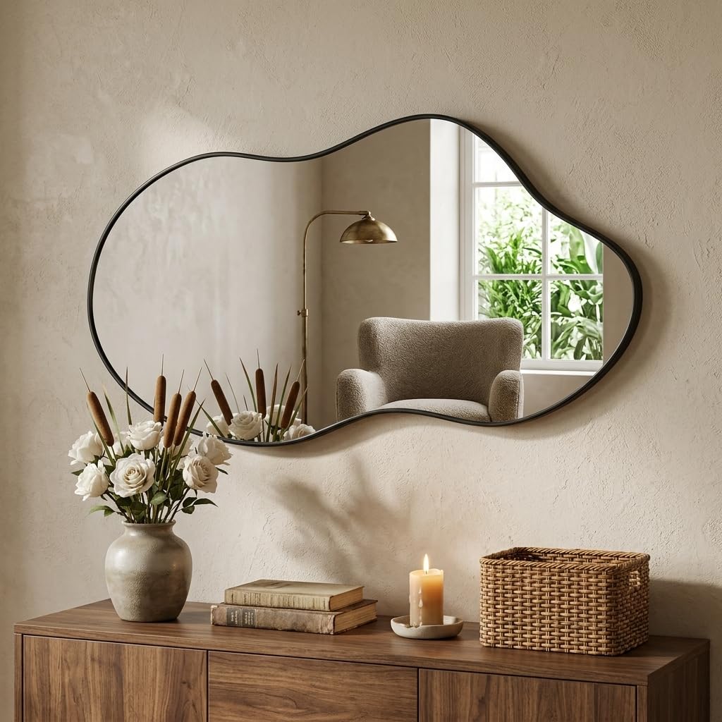 Irregular Wall Mirror 24×40 Inch Wall Mirrors Decorative Gold Modern Asymmetrical Abstract Mirror for Bathroom Bedroom Living Room Entryway Hallway