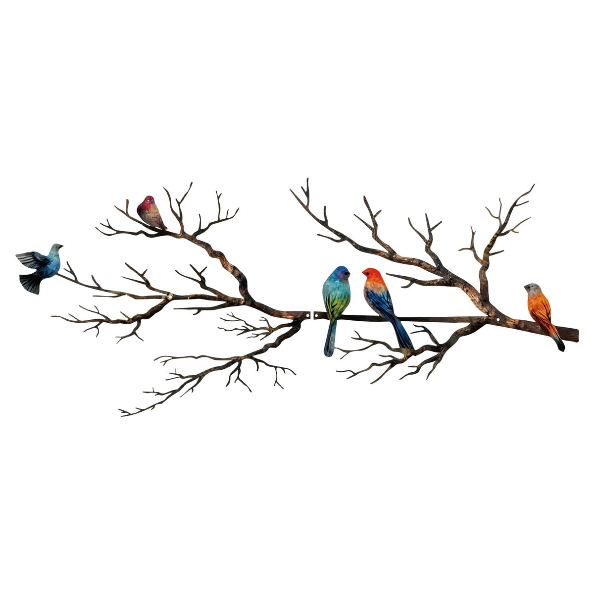 Metal Birds Wall Art, Metal Vivid Birds on Branch Silhouette Wall Decor Black Leaves with Bird Outdoor Hanging Wall Sculpture for Home Balcony Garden(Large)