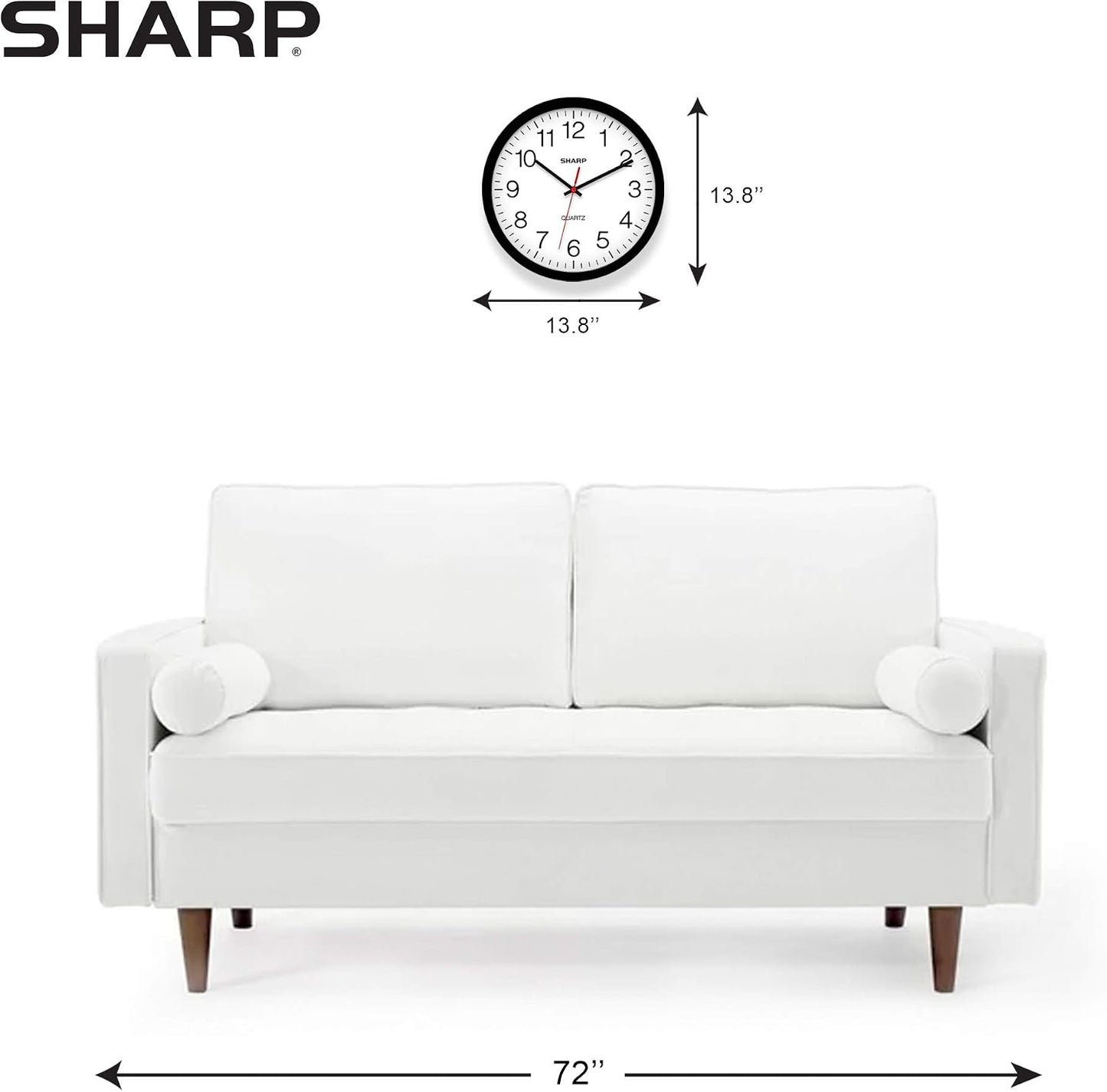 Sharp 14-Inch Battery Wall Clock, Silent Non-Ticking, Easy-Read, Black