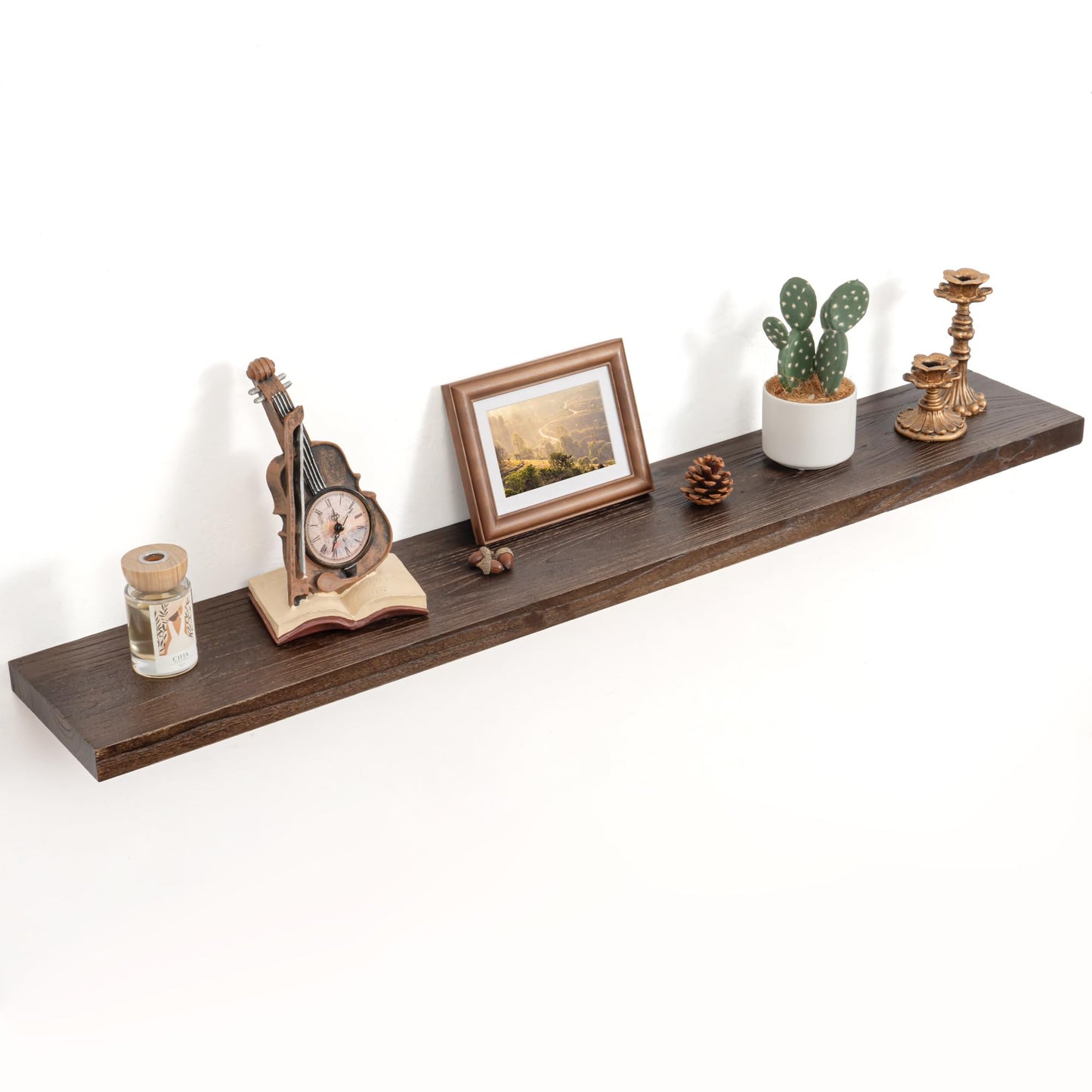 Floating Shelves for Wall Decor, Rustic Solid Elm Wood Live Edge Floating Shelves Wall Mounted, Wall Shelves with Invisible Bracket for Living Room Bathroom Bedroom Kitchen, 24 Inch Set of 2, Natural