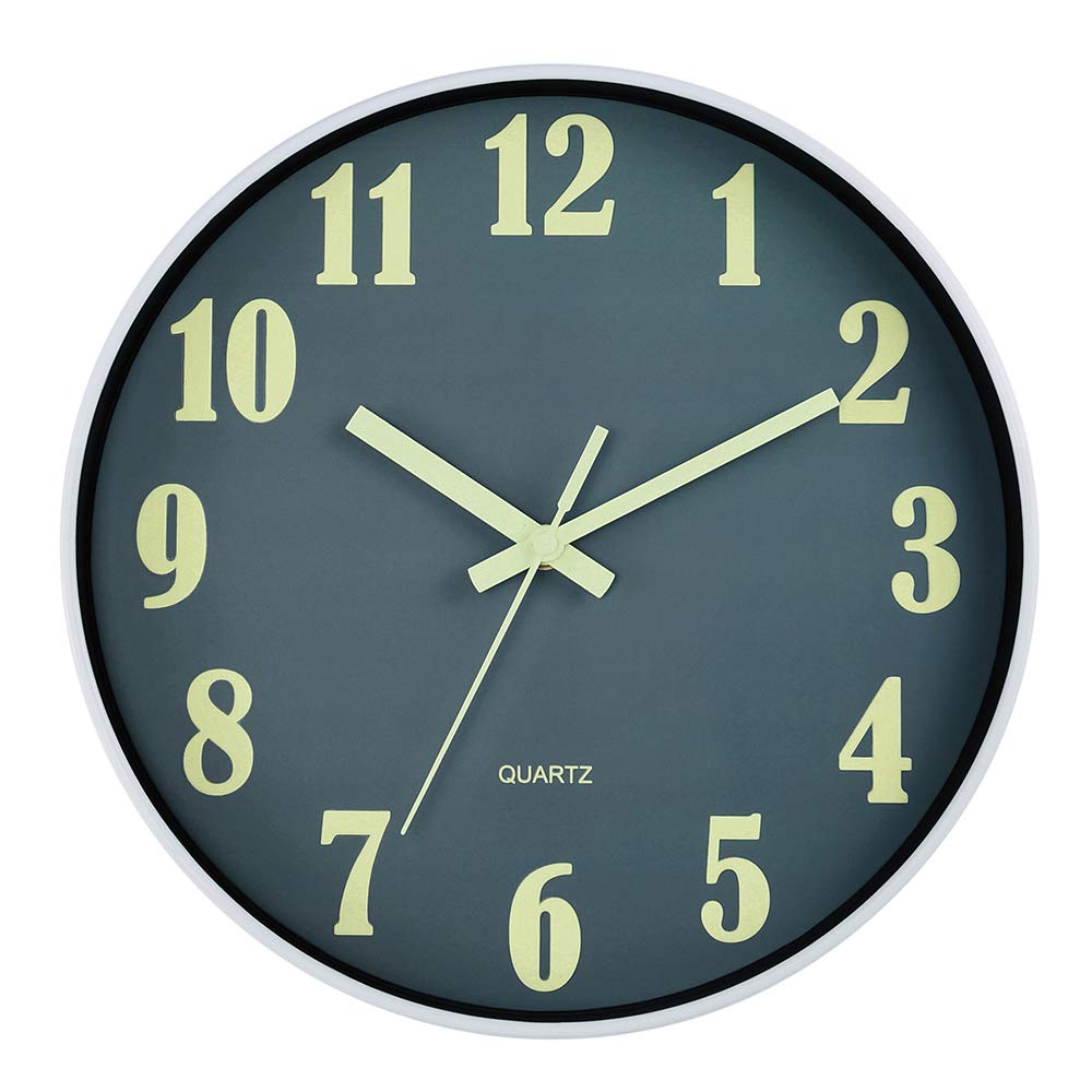 JoFomp Glow in The Dark Clock, 8 Inch Modern Silent Non Ticking Wall Clocks Battery Operated, Night Light Wall Clock for Living Room Decor, Wall Clock Decorative for Kitchen Bedroom