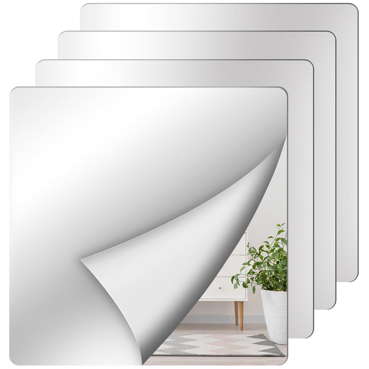 Shiftshade 4 Pack Wall Mirror Full Length, 12 x 12 Inch Acrylic Mirror Tiles, Shatterproof Flexible Plastic Mirror Sheets for Bedroom Home Gym Door