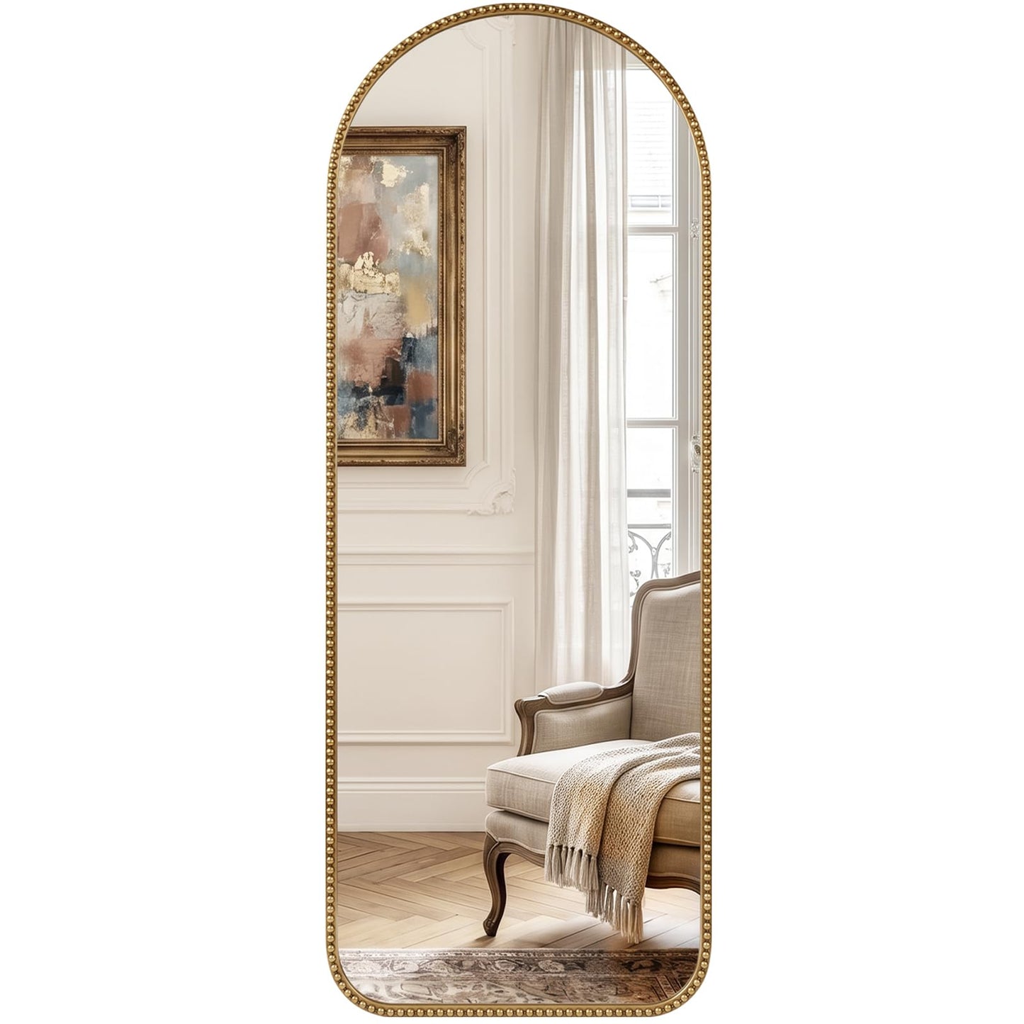 Antique Gold Arched Wall Mirror, 36" x 28" Beaded Mirror