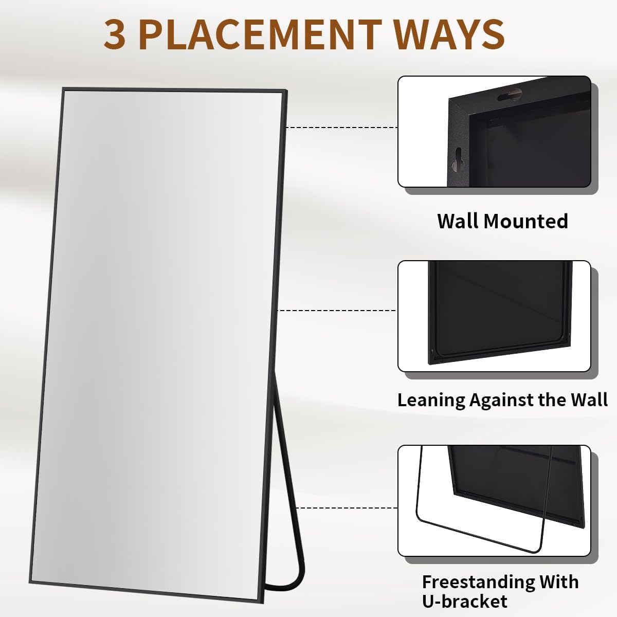 VooBang Large Full Length Mirror 78" x 35" - Shatterproof Black