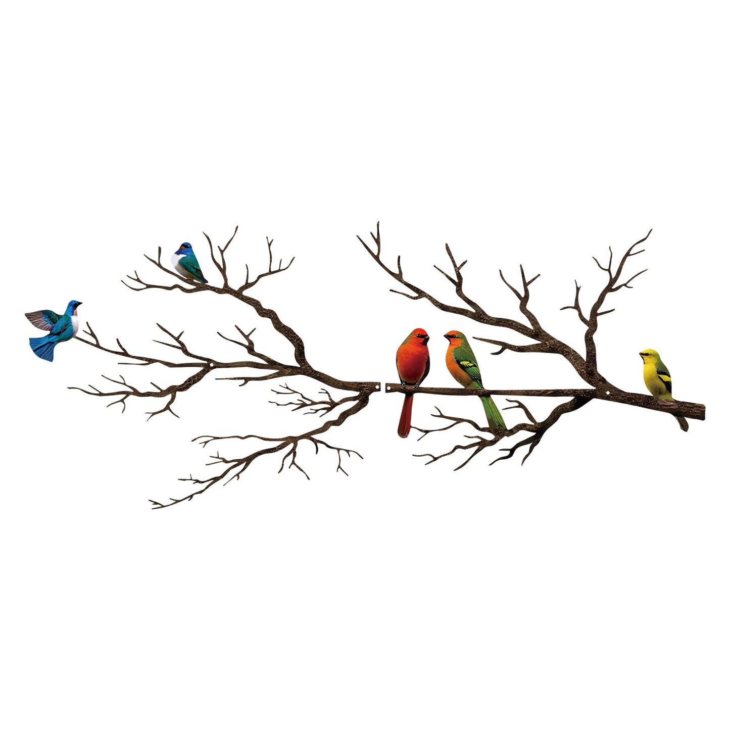 Metal Birds Wall Art, Metal Vivid Birds on Branch Silhouette Wall Decor Black Leaves with Bird Outdoor Hanging Wall Sculpture for Home Balcony Garden(Large)