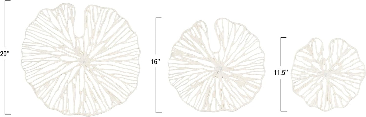Creative Co-Op Handmade White Coral Shaped Paper & Metal Wall Decor (Set of 3 Sizes)
